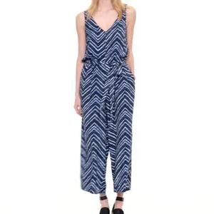 GAP Tie-Waist Culotte Patterned Jumpsuit Blue White Size XS